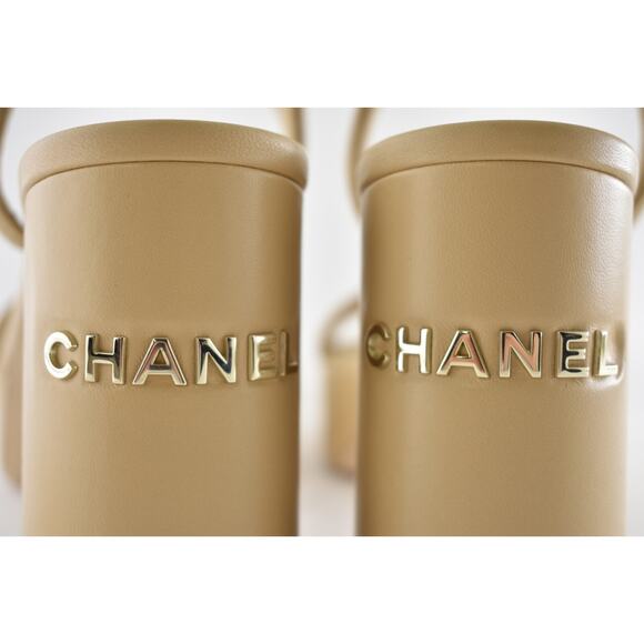 Chanel 24C Beige Nude Lambskin Leather Platform Ankle Strap Block Heel Sandal 42 - Picture 14 of 15